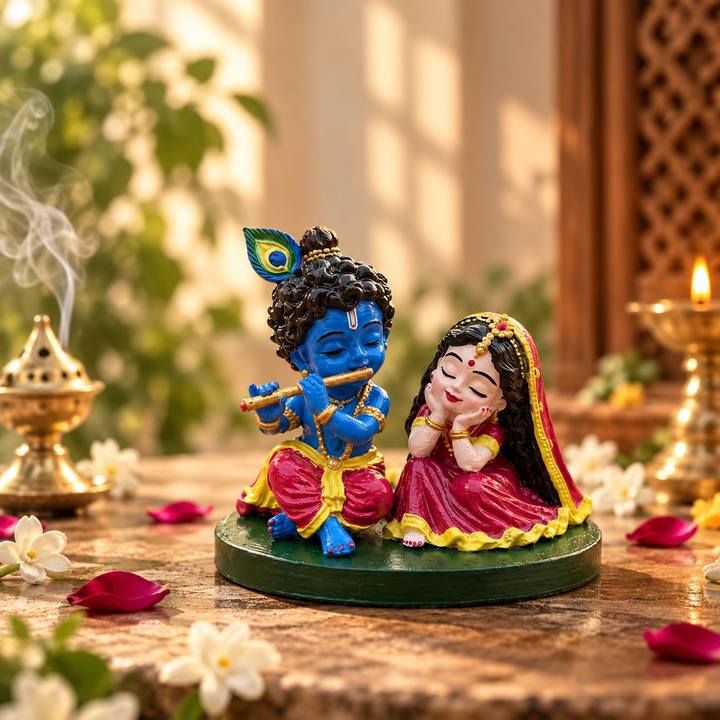 Radha Krishna Idol | Handcrafted Krishna & Radha Murti for Home & Pooja