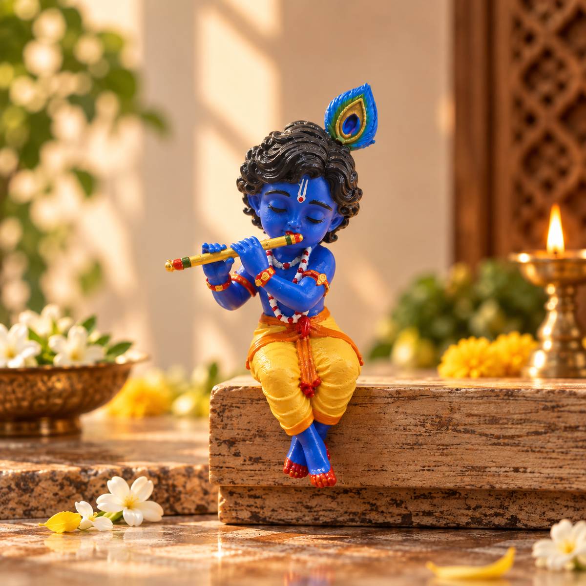 Lord Krishna Flute Idol | Mini Krishna Murti for Home & Car