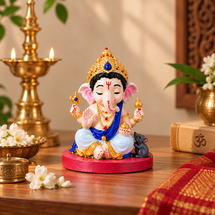Cute Lord Ganesha Idol | Mini Ganesh Murti for Home & Car
